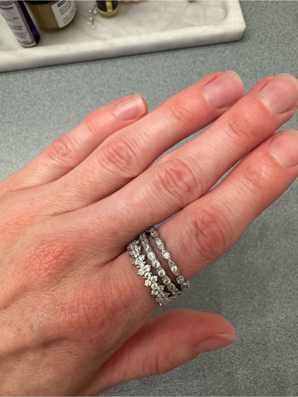 Cubic Zirconia Sterling Silver Ring Stack Size 7